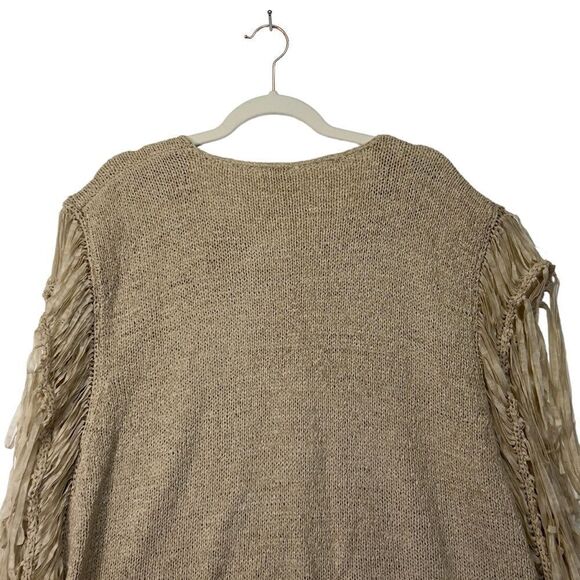 CHICO'S Tarrin Cream/Tan Knit Fringe Poncho Top L/xl - Picture 14 of 16
